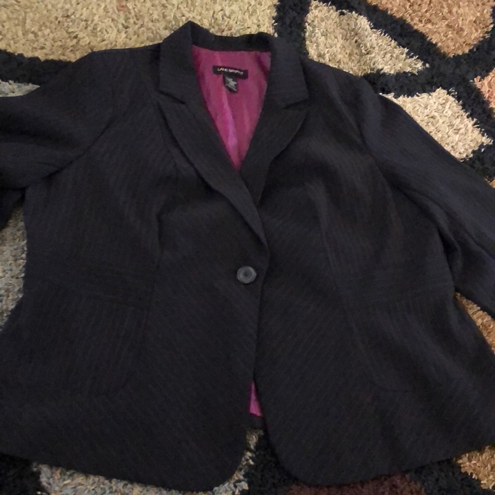Black and purple pin stripe lined blazer